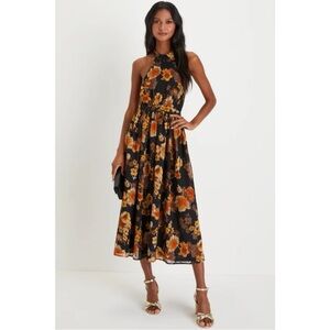 New Lulus Charming VisionFloral Lurex  Halter Midi Dress Sz Extra Large